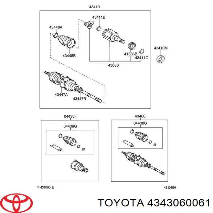Semieixo (acionador) dianteiro direito Toyota 4343060061 preço, a partir de 238,36 USD