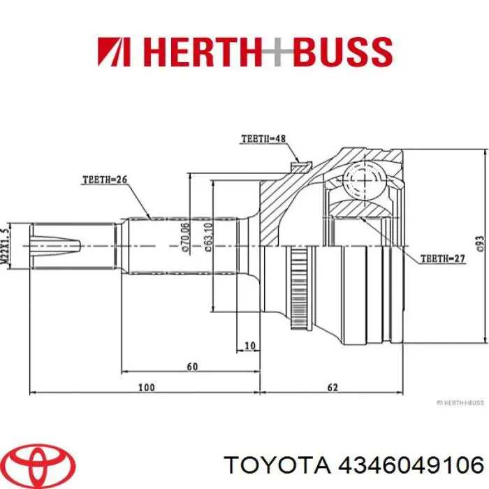 Semieixo (acionador) dianteiro direito Toyota 4346049106 preço, a partir de 525,33 USD