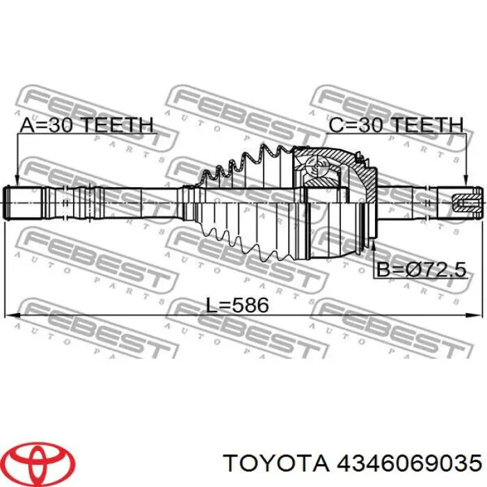 Semieixo (acionador) dianteiro Toyota 4346069035 preço, a partir de 173,71 USD