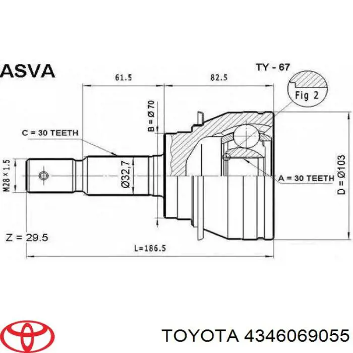 Semieixo (acionador) dianteiro direito Toyota 4346069105 preço, a partir de 50,74 USD