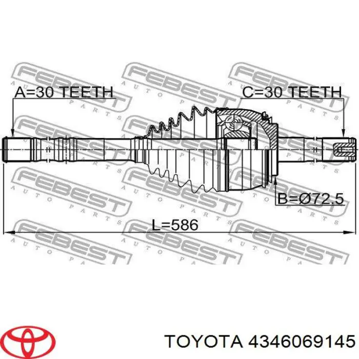 Semieixo (acionador) dianteiro Toyota 4346069145 preço, a partir de 143,54 USD