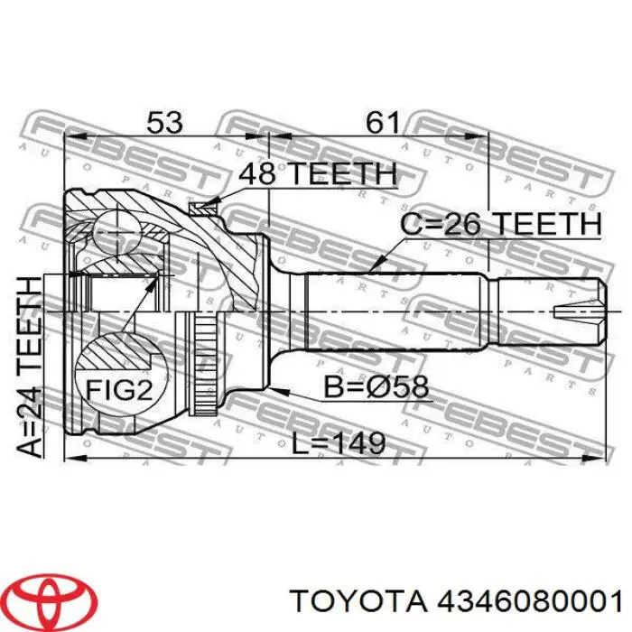 4346080001 Toyota Junta homocinética externa dianteira direita