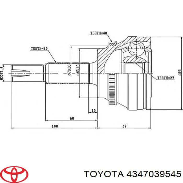 4347039545 Toyota Junta homocinética externa dianteira esquerda