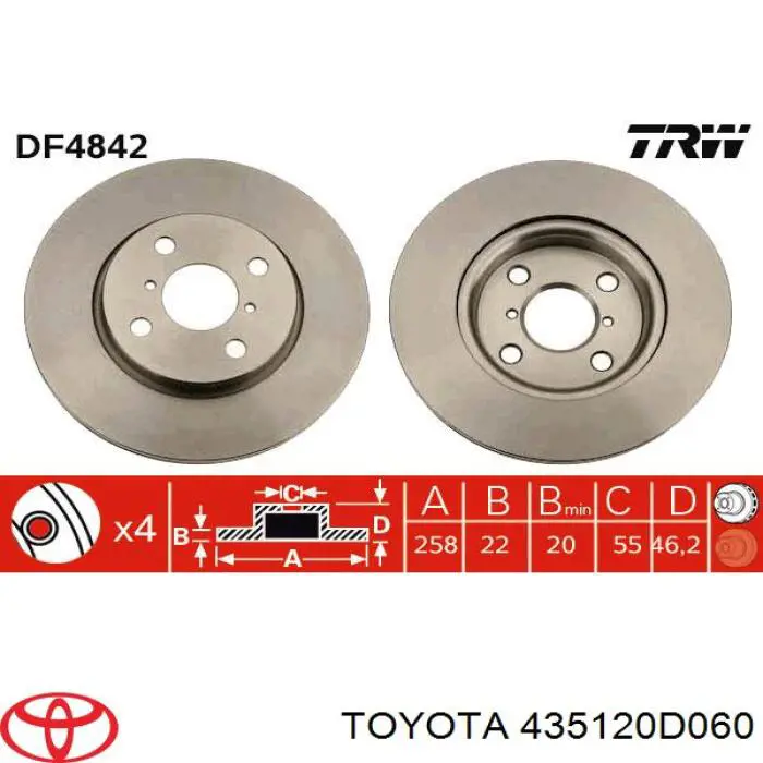 435120D060 Toyota Disco do freio dianteiro