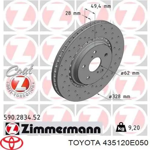 Disco do freio dianteiro Toyota 435120E050 preço, a partir de 83,53 USD
