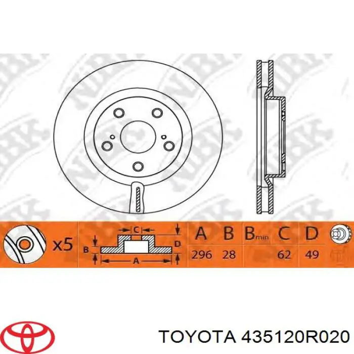 435120R020 Toyota Disco do freio dianteiro