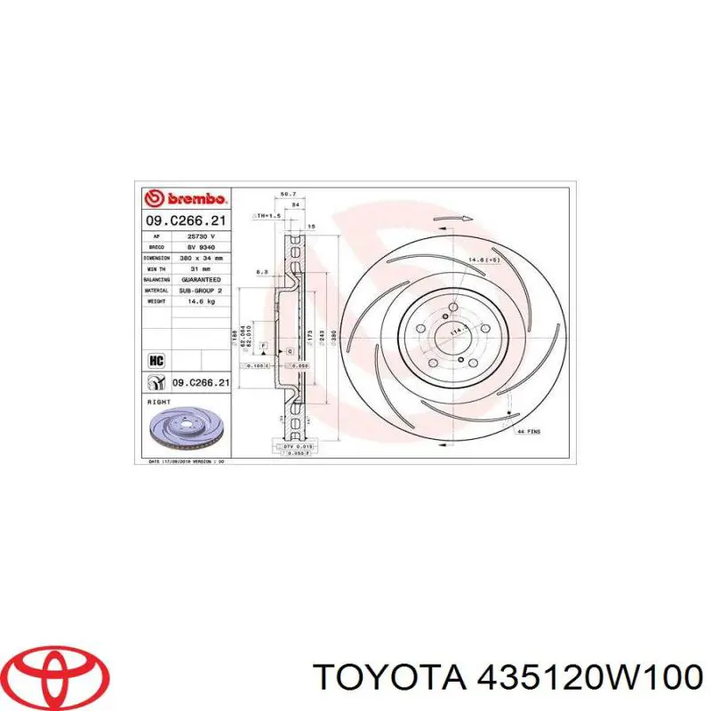 Disco do freio dianteiro Toyota 435120W100 preço, a partir de 165,45 USD