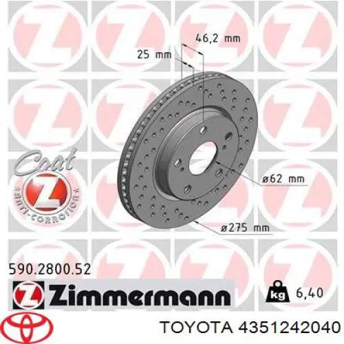 Disco do freio dianteiro Toyota 4351242040 preço, a partir de 82,30 USD