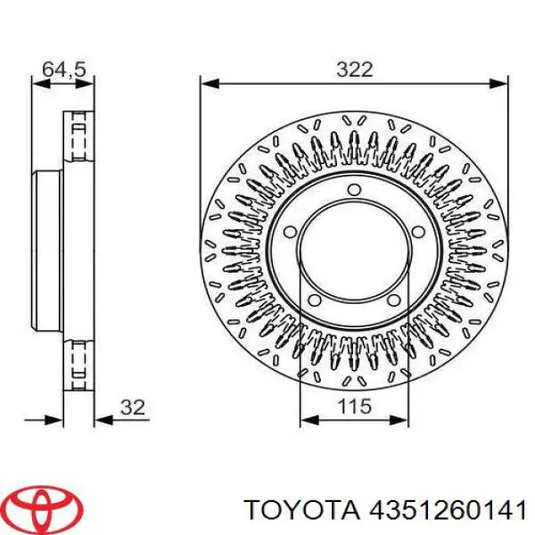 Disco do freio dianteiro 4351260141 Toyota