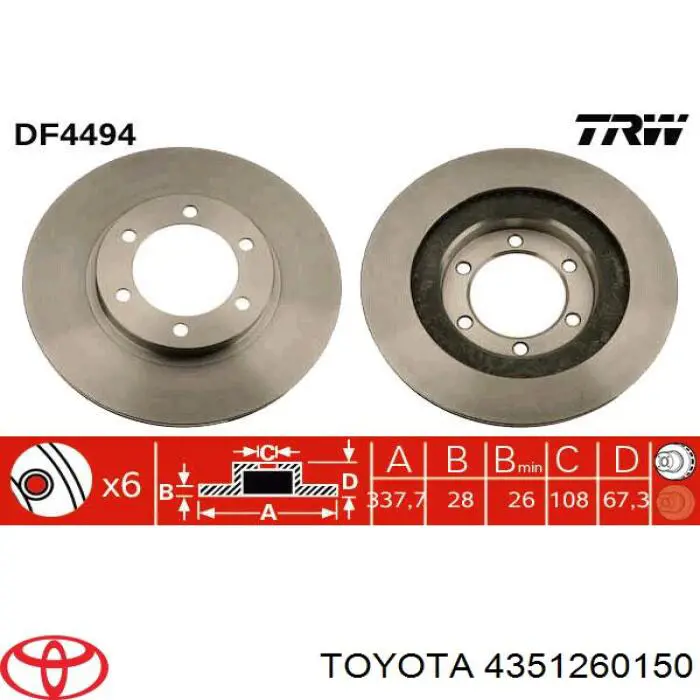 Disco do freio dianteiro Toyota 4351260150 preço, a partir de 62,01 USD