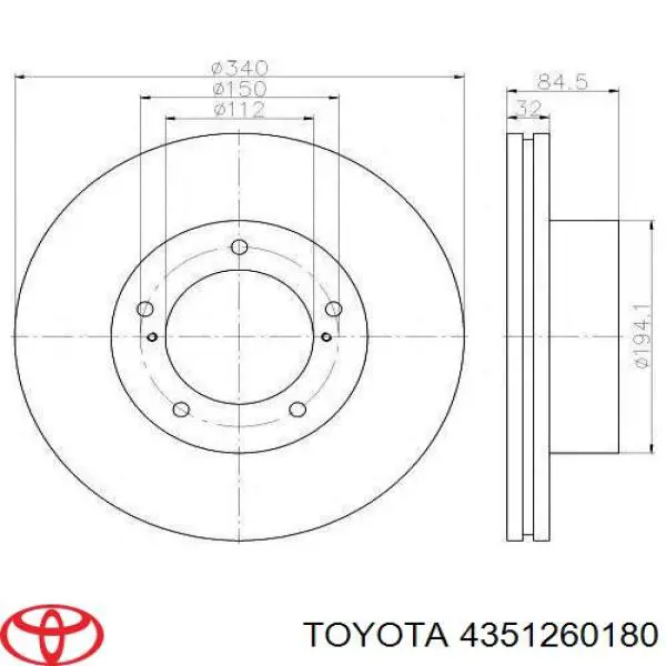 4351260180 Toyota Disco do freio dianteiro