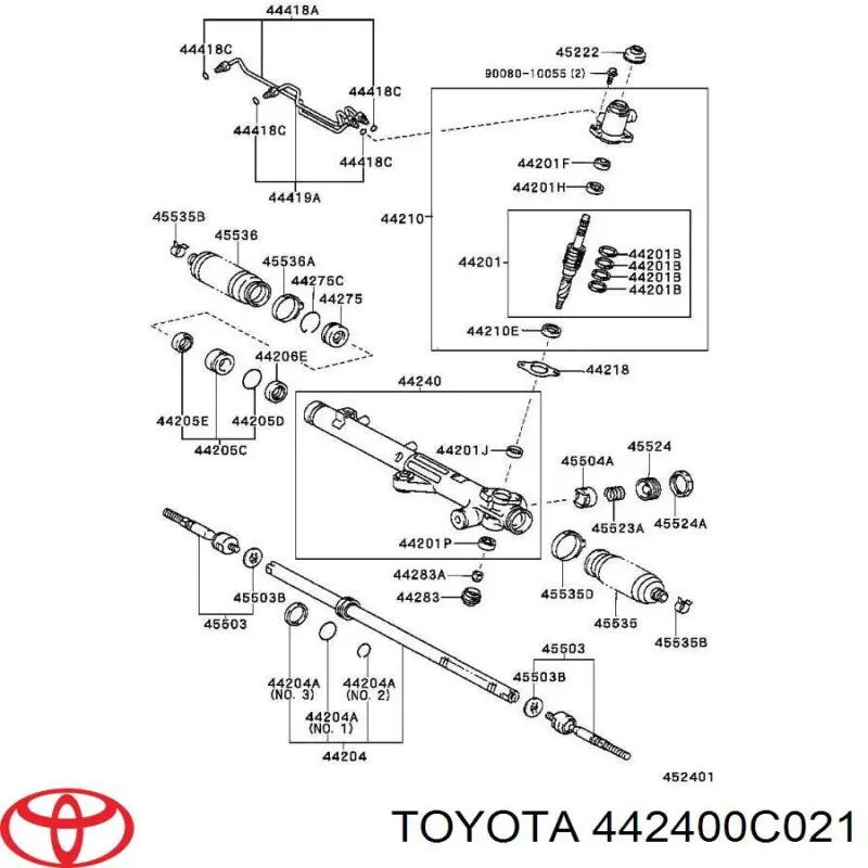 Compre 442400C021 Toyota Cremalheira da direção