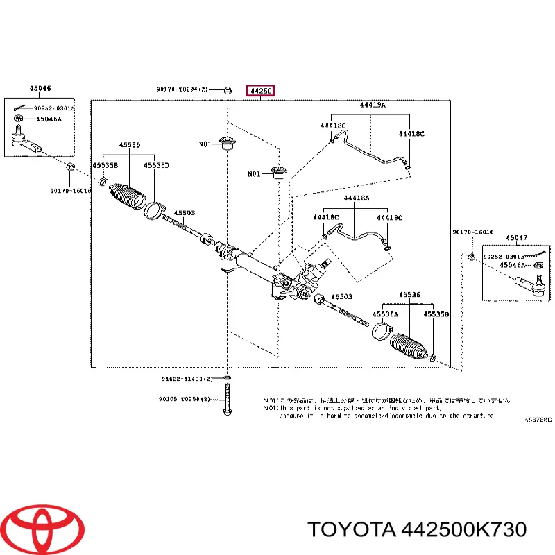 Cremalheira da direção Toyota 442500K730 preço, a partir de 317,37 USD