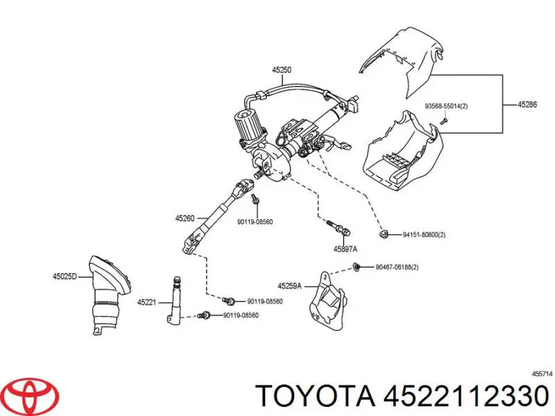 4522102050 Toyota Acoplamento do veio de transmissão de direção
