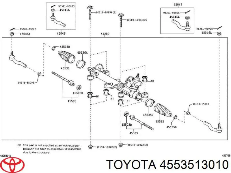 Compre 4553513010 Toyota Bota de proteção do mecanismo de direção (de cremalheira)