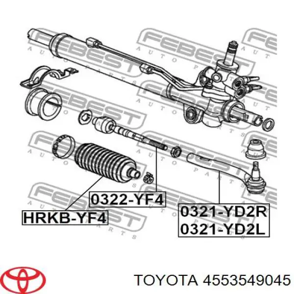 4553549045 Toyota Bota de proteção do mecanismo de direção (de cremalheira)