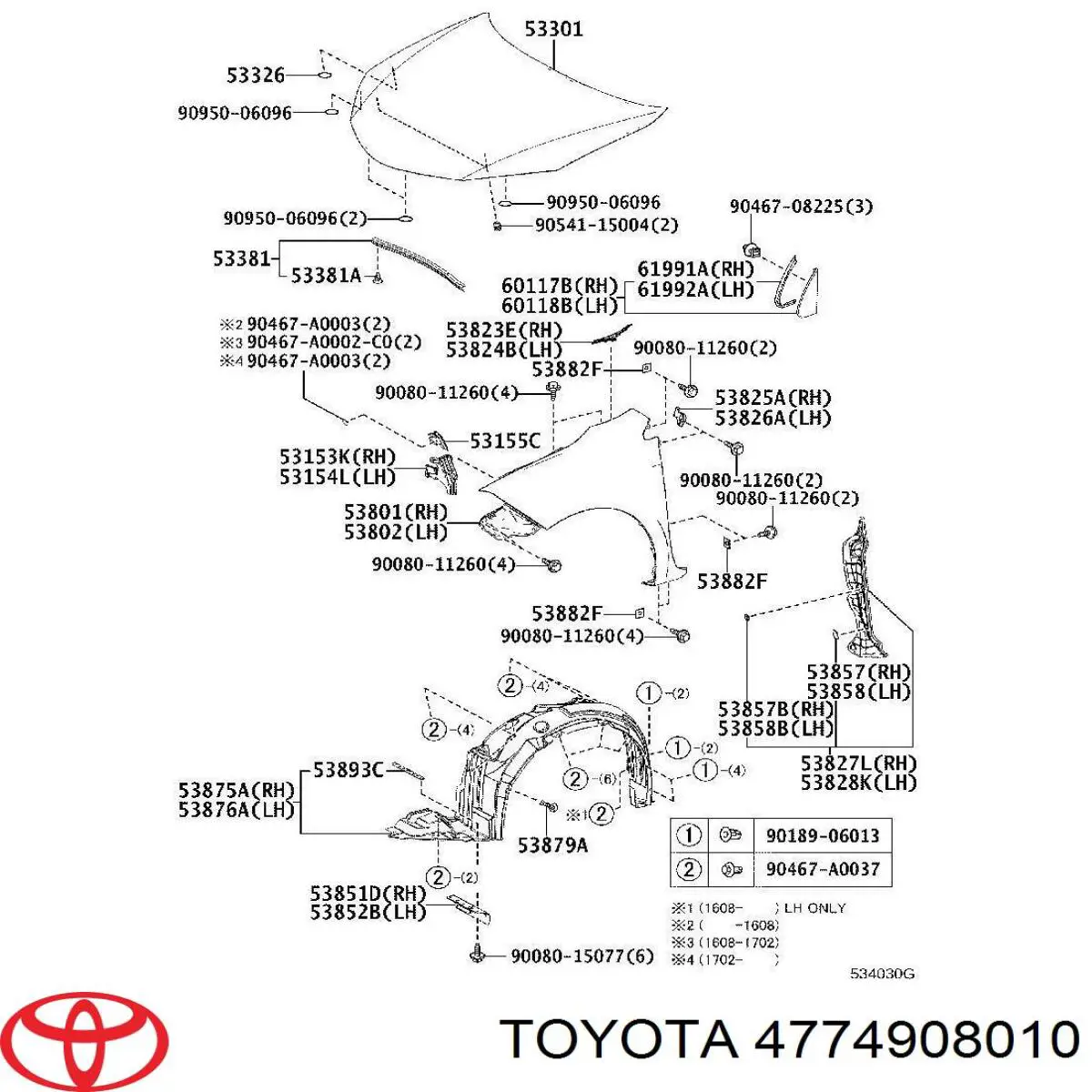 Compre 4774908010 Toyota Cápsula (prendedor) de fixação do forro do pára-choque do pára-lama dianteiro