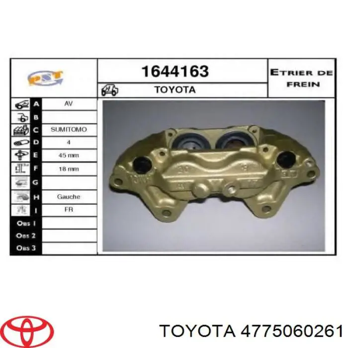 Compre 4775060261 Toyota Suporte do freio dianteiro esquerdo