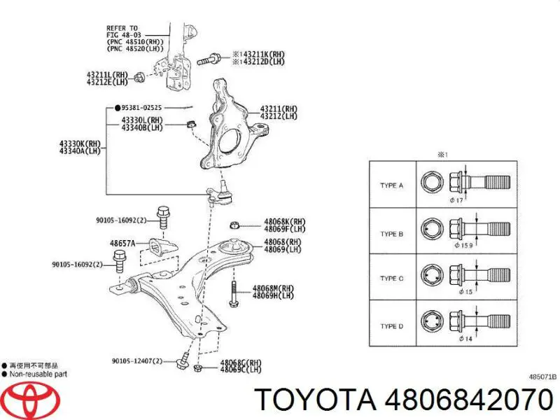 Braço oscilante inferior direito de suspensão dianteira Toyota 4806842070 preço, a partir de 104,96 USD