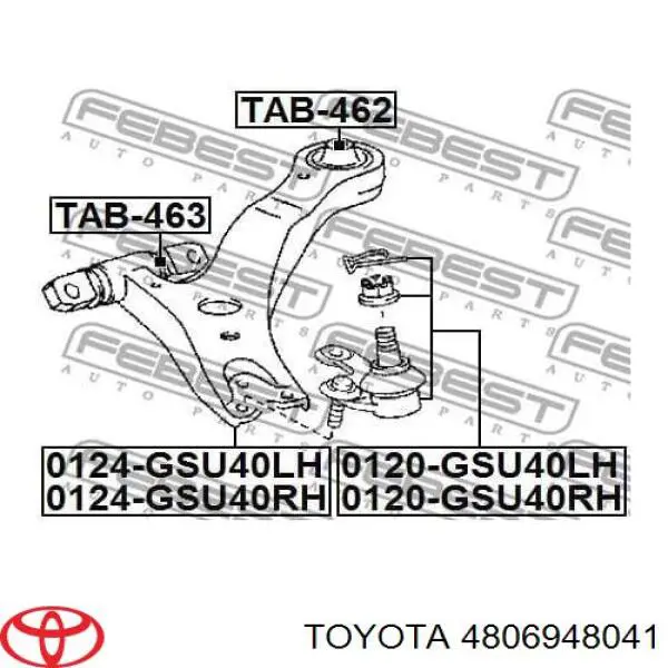 Compre 4806948041 Toyota Braço oscilante inferior esquerdo de suspensão dianteira