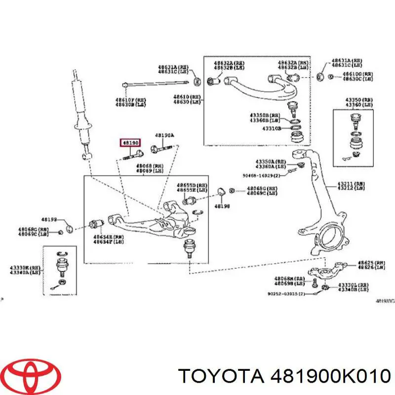 Parafuso de fixação de braço oscilante dianteiro, inferior Toyota 481900K010 preço, a partir de 19,86 USD