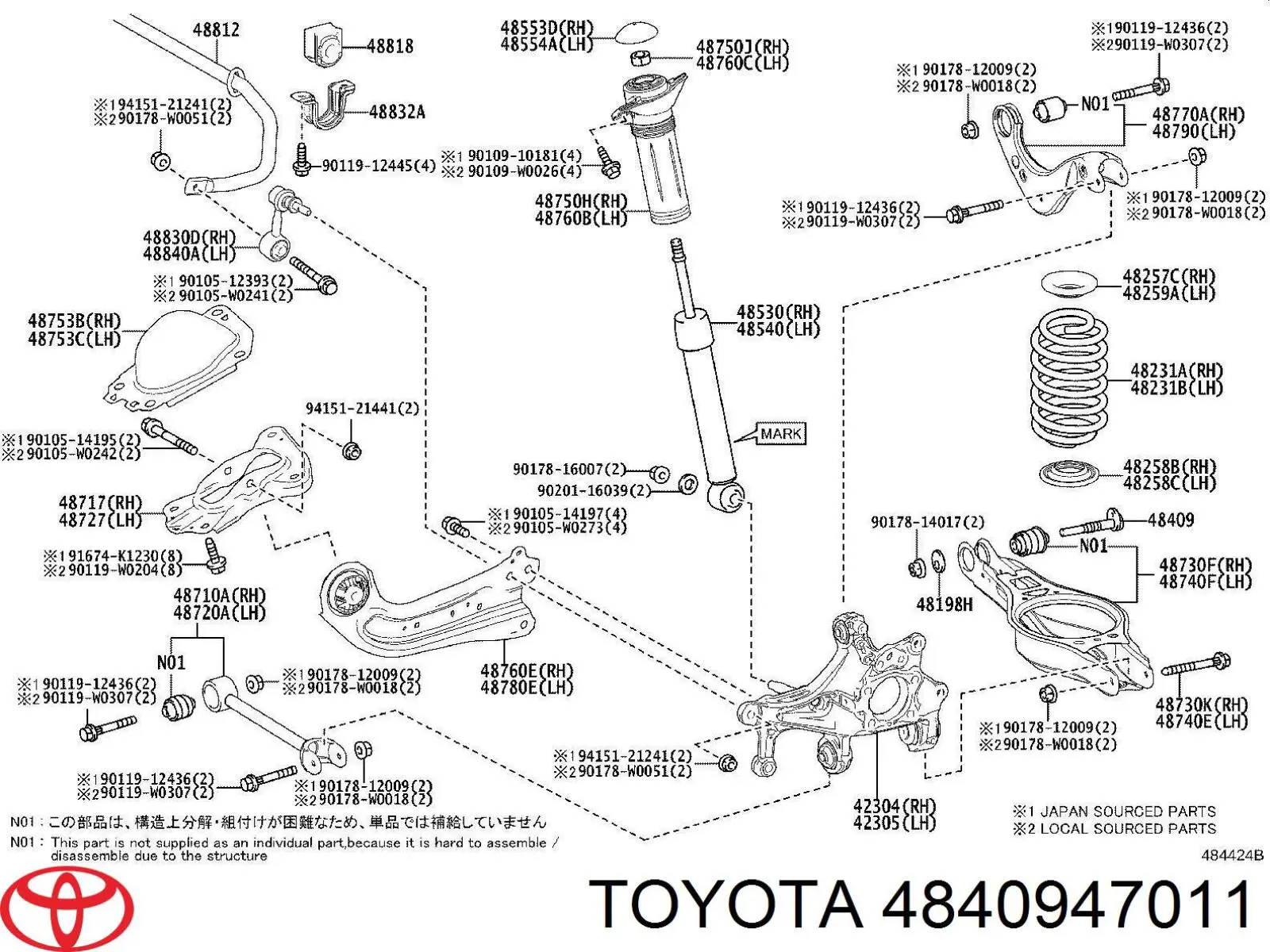 Parafuso de fixação do braço oscilante inferior traseiro, interno Toyota 4840947011 preço, a partir de 20,00 USD
