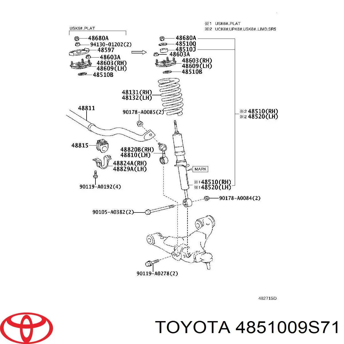 4851009S71 Toyota Amortecedor dianteiro