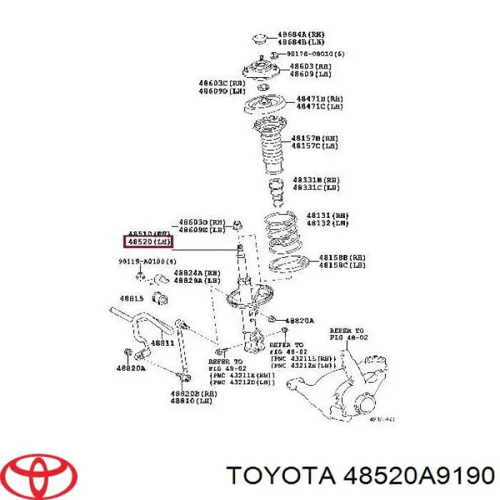 Amortecedor dianteiro esquerdo Toyota 48520A9190 preço, a partir de 83,51 USD
