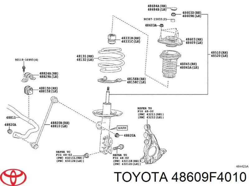 48609F4010 Toyota Suporte de amortecedor dianteiro