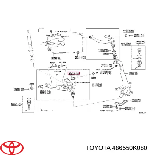 486550K080 Toyota Bloco silencioso dianteiro do braço oscilante inferior