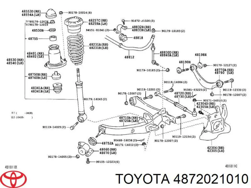 4872021010 Toyota Braço oscilante inferior esquerdo de suspensão traseira