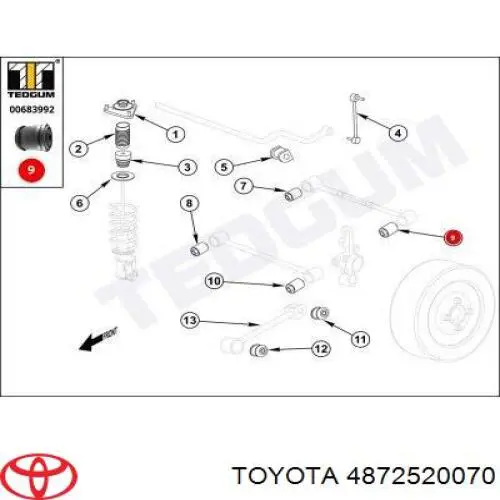 Bloco silencioso da barra Panhard (de suspensão traseira) 4872520070 Toyota