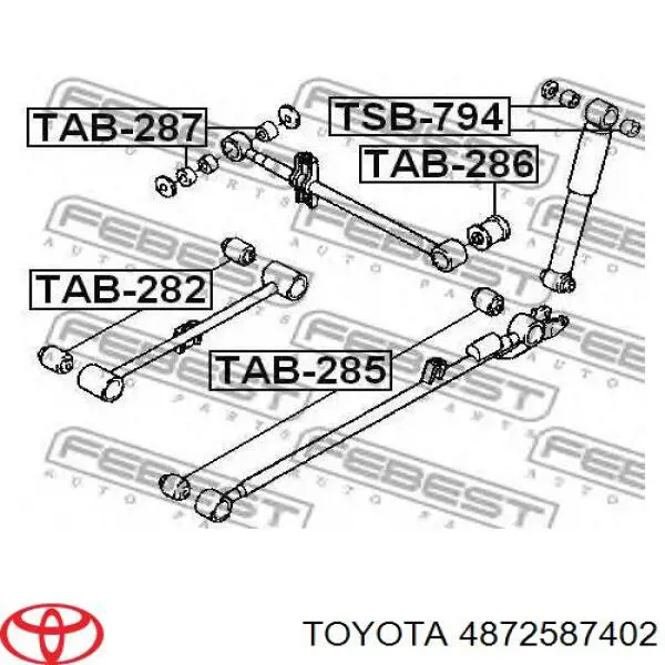 Bloco silencioso de braço oscilante traseiro longitudinal Toyota 4872587402 preço, a partir de 6,90 USD