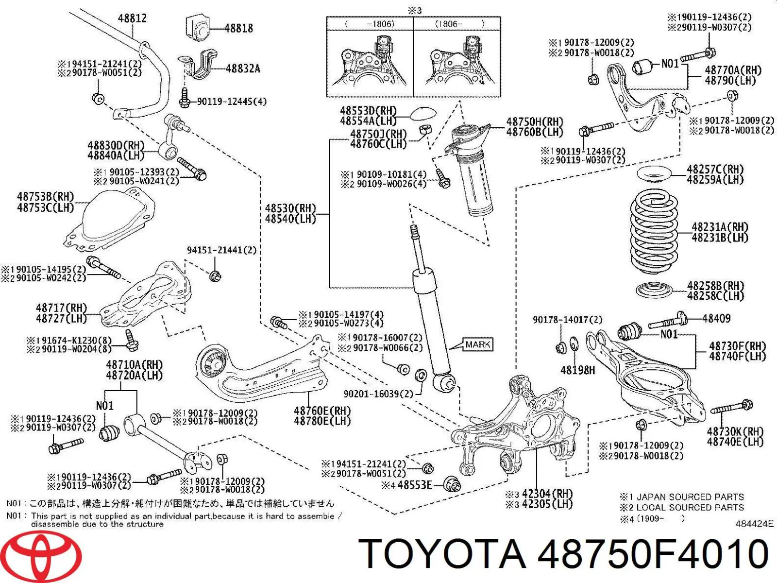 48750F4010 Toyota Suporte de amortecedor traseiro