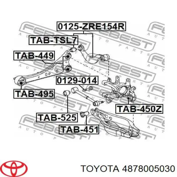 4878005030 Toyota Braço oscilante (tração) longitudinal inferior esquerdo de suspensão traseira
