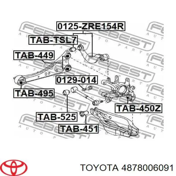 4878006090 Toyota Braço oscilante (tração) longitudinal inferior direito de suspensão traseira