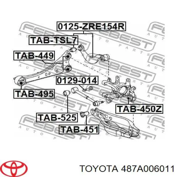 487A006011 Toyota Braço oscilante (tração) longitudinal inferior esquerdo de suspensão traseira