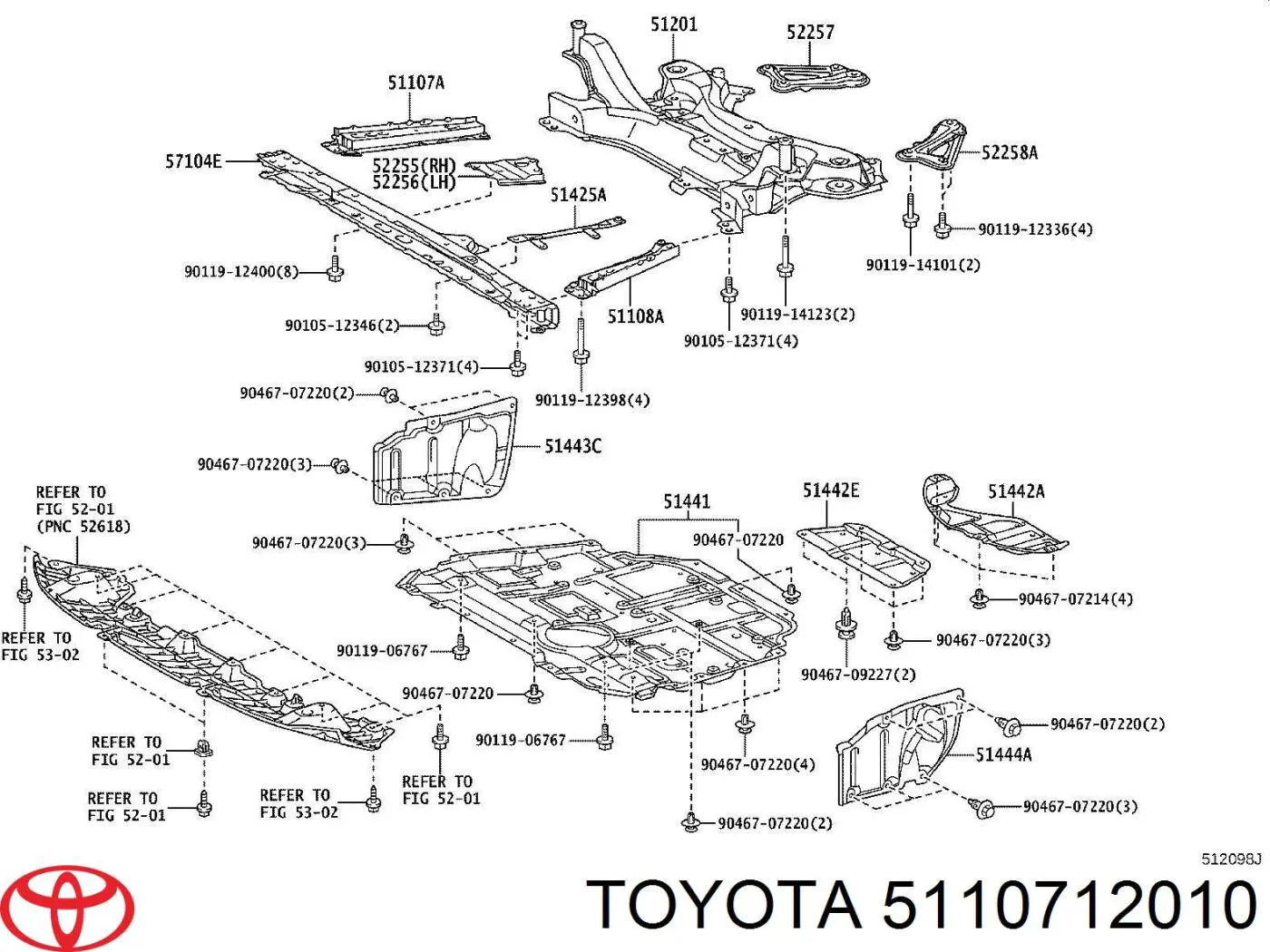5110712010 Toyota Consola de viga dianteira