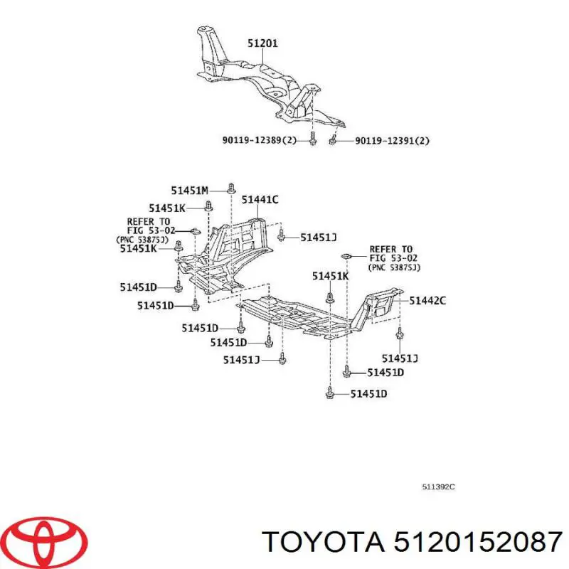 5120152087 Toyota Viga de suspensão dianteira (plataforma veicular)