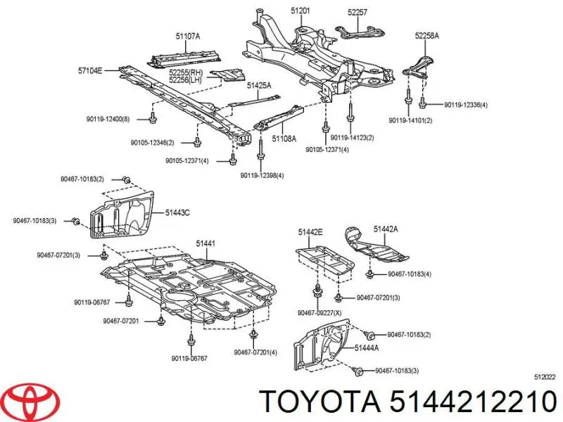 5144212210 Toyota Proteção de motor traseiro