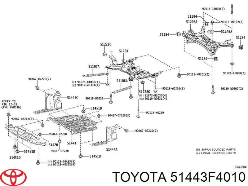 51443F4010 Toyota Proteção de motor direito