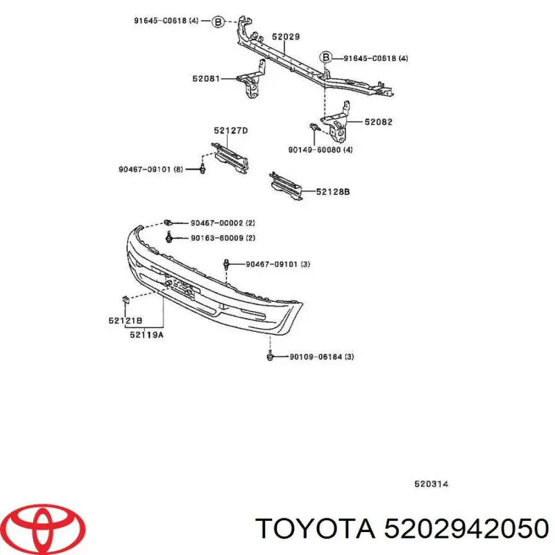 Compre 5202942050 Toyota Reforçador do pára-choque dianteiro