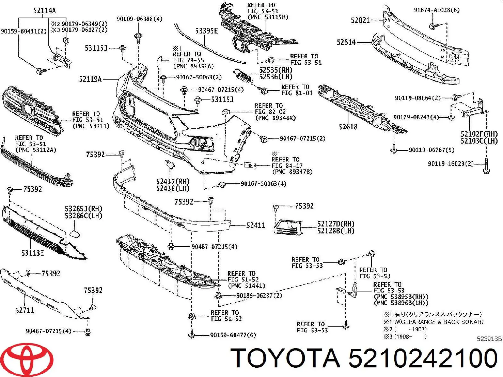 5210242100 Toyota Consola de reforçador do pára-choque dianteiro