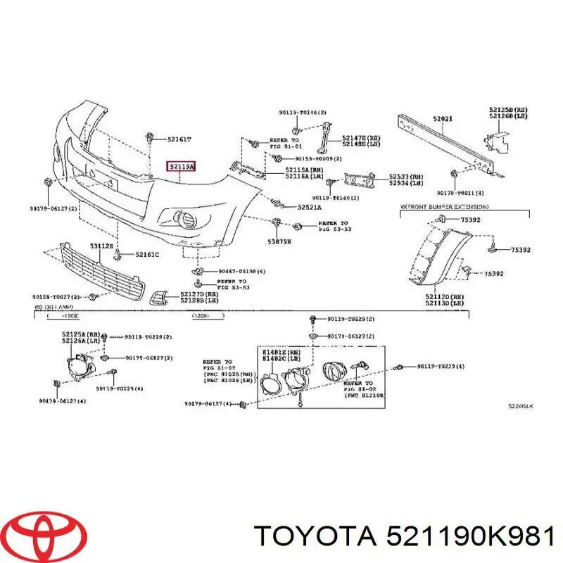 521190K981 Toyota Pára-choque dianteiro