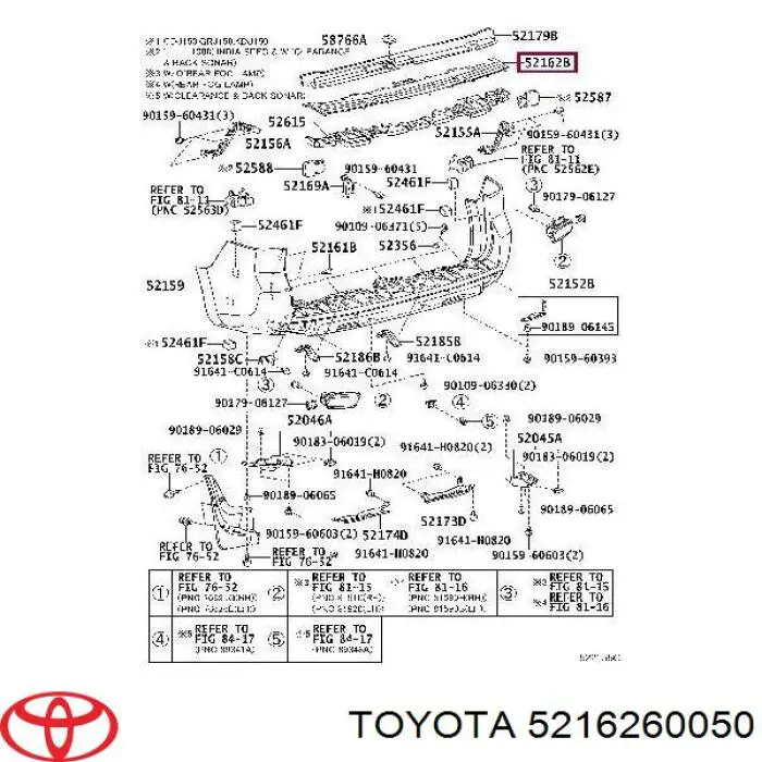 Compre 5216260050 Toyota Placa sobreposta do pára-choque traseiro