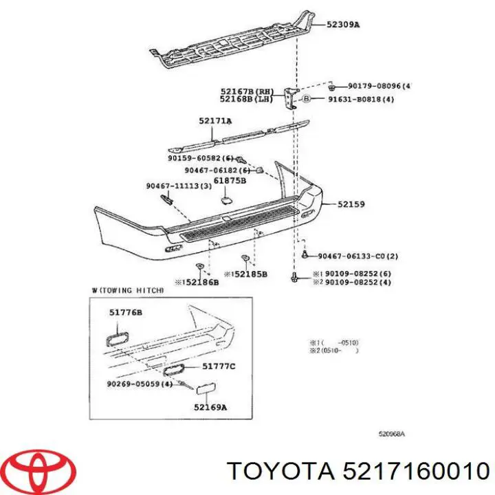 Reforçador do pára-choque traseiro Toyota Land Cruiser 100 J10