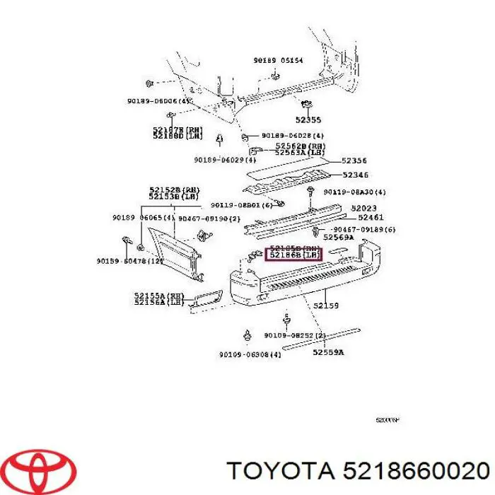 5218660020 Toyota Consola esquerda do pára-choque traseiro