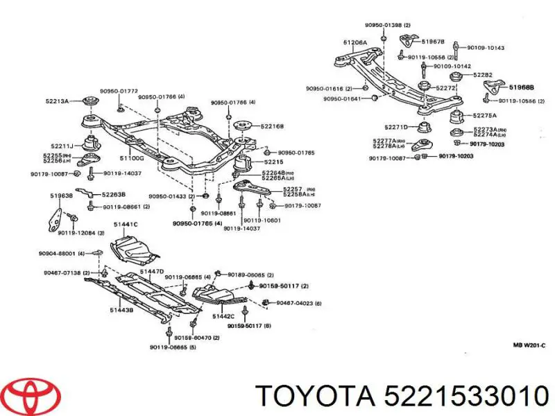 Compre 5221533010 Toyota Bloco silencioso (coxim) de viga dianteira (de plataforma veicular)