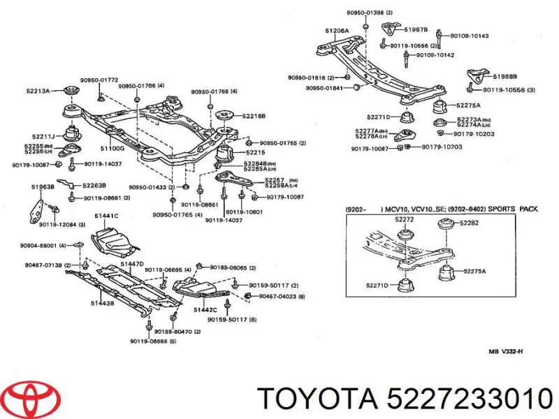 Bloco silencioso de viga traseira (de plataforma veicular) Toyota Camry III V10