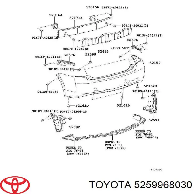 5259968030 Toyota Cápsula (prendedor) de fixação do pára-choque traseiro